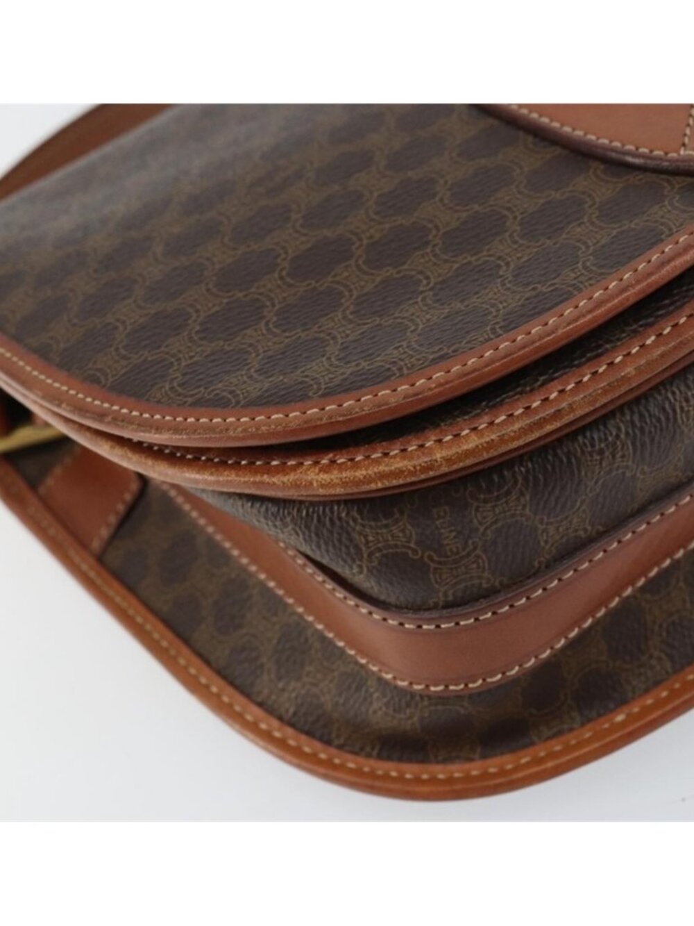 Authentic CELINE Macadam Canvas Shoulder Bag PVC Leather Brown Gold - Picture 6 of 16